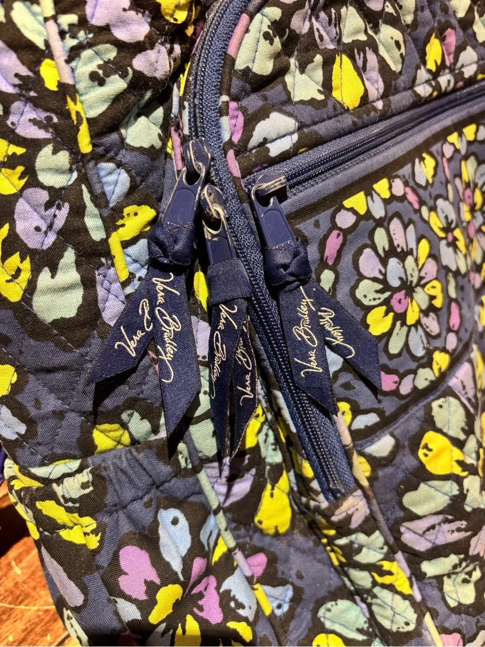 Vera Bradley Navy Quilted Floral Backpack in Indigo Pop